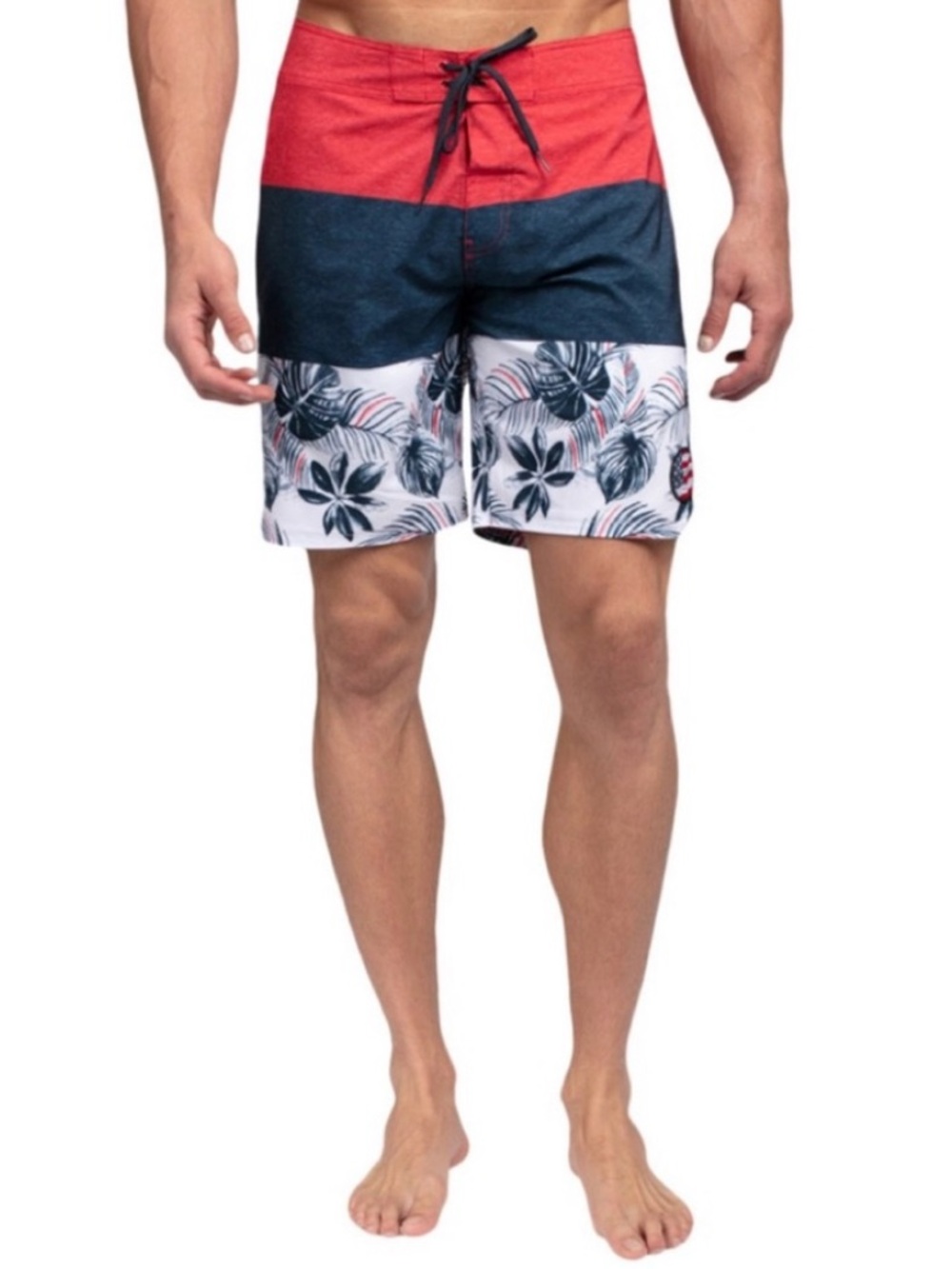 Travis Mathew Mens Red & Navy Blue Colorblock Swim Board Shorts Size Large